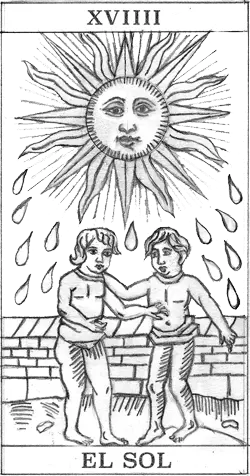 Arcano El Sol del Tarot de Marsella. Dibujo de M.V.Espín.