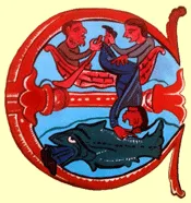 Jonás y la ballena. Manuscrito medieval