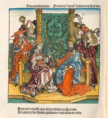 El Papa Pio II Piccolomini y el emperador romano Federico III