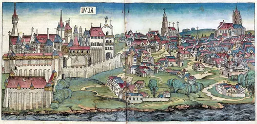 Vista de Buda junto al Danubio. Códice de Nuremberg.