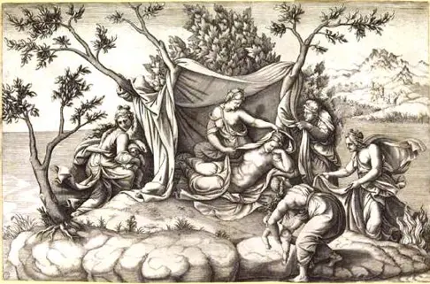 Diana Scultori o Diana Mantuana (1547-1612). Parto de Leto en Delos.