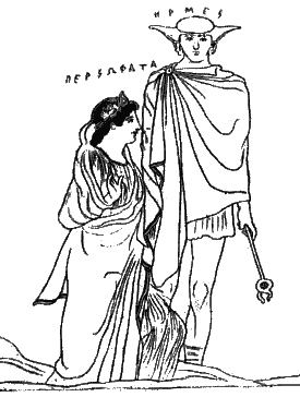 Vuelta de Perséfone a la luz conducida por Hermes.
