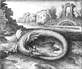 Michael Maier: Atalanta Fugiens. Emblema XIV: El dragón que se muerde la cola.